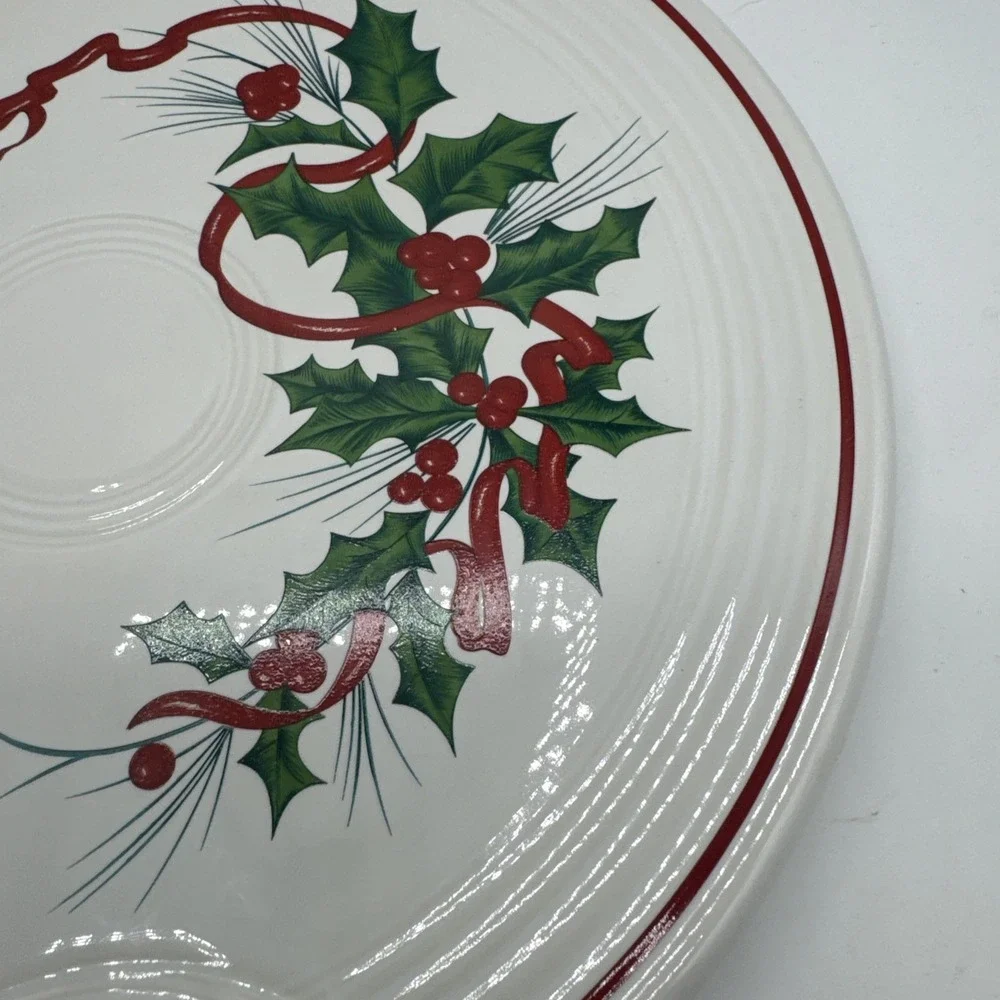 Fiesta Round Serving Tray Holiday Holly Red Ribbon Excellent First Quality New